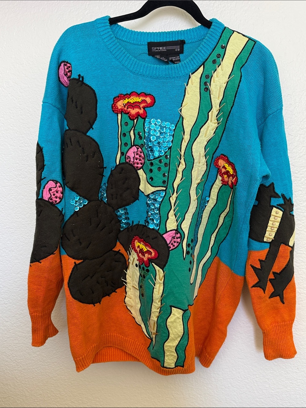 90’s Spree International Desert Cactus embellished sweater, size M